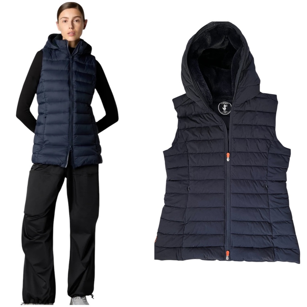 Save the Duck Norah Navy Blue Faux Fur Hooded Layering Vest 5 XXL